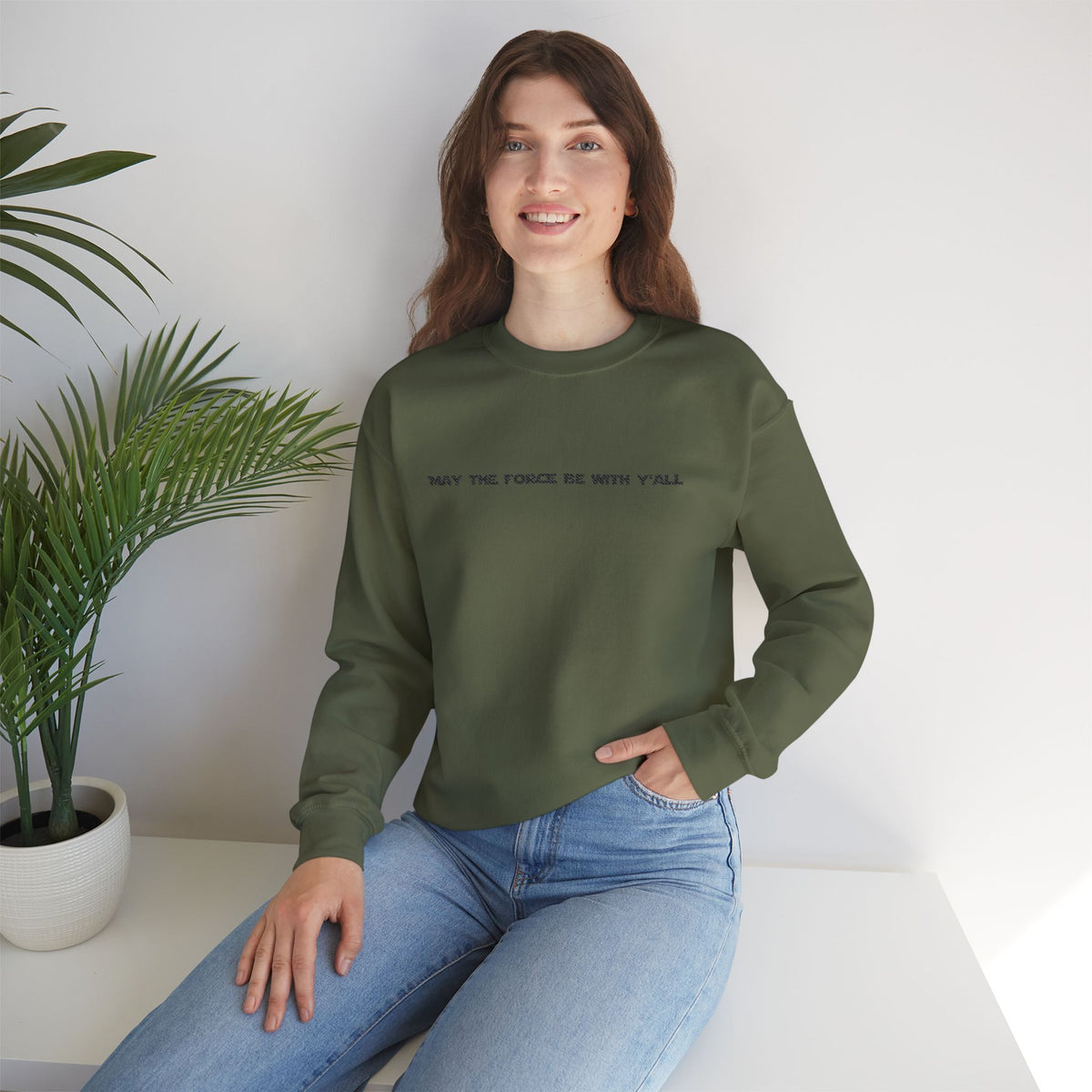 Embroidered May the Force Be With Yall Crewneck Sweatshirt
