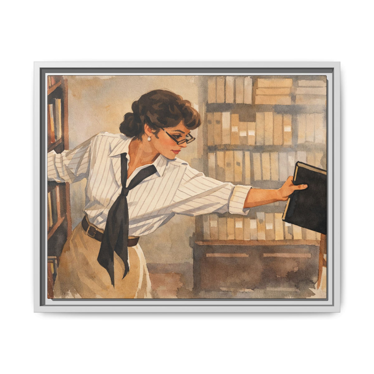 Evelyn Librarian Framed Canvas