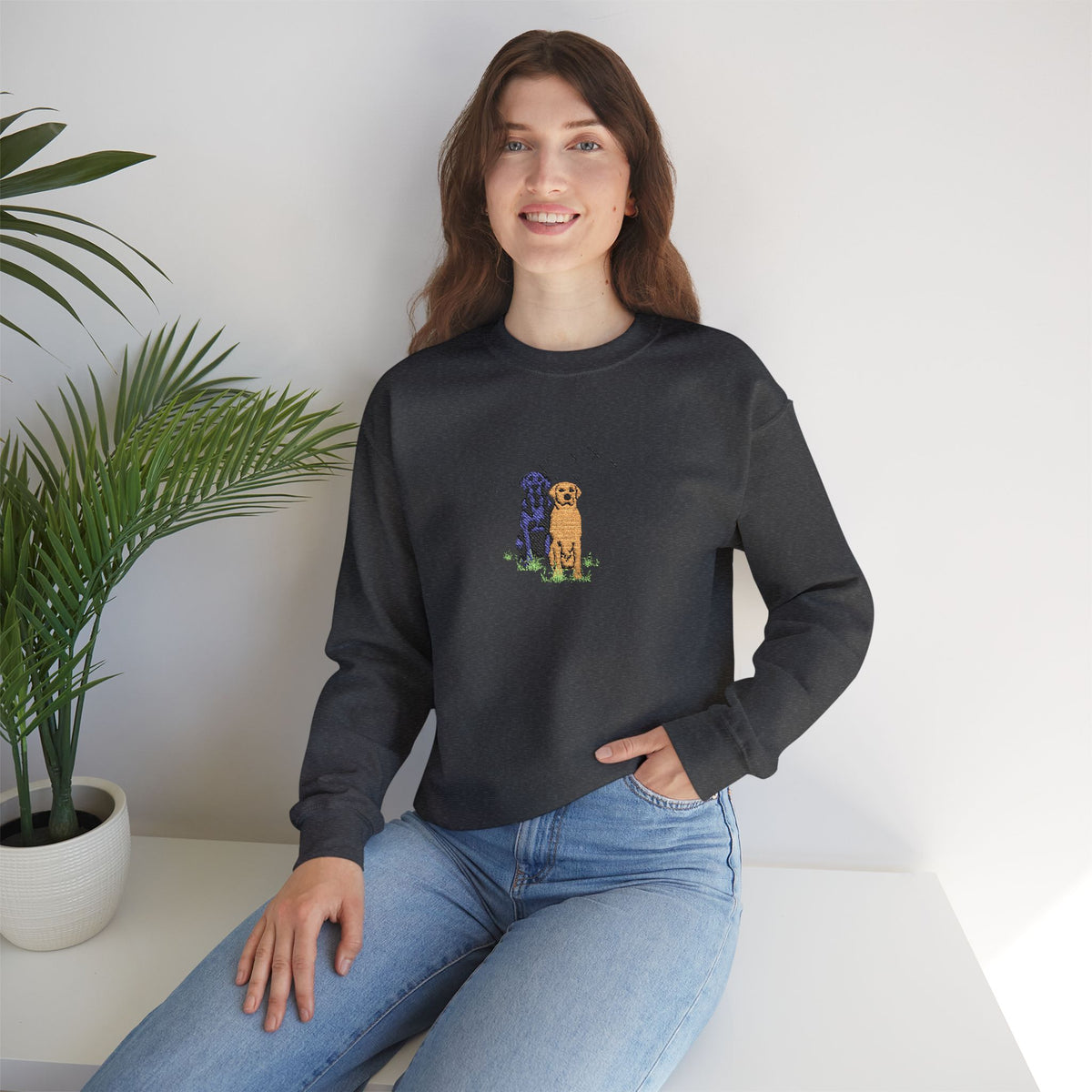 Embroidered Dog Crewneck Sweatshirt