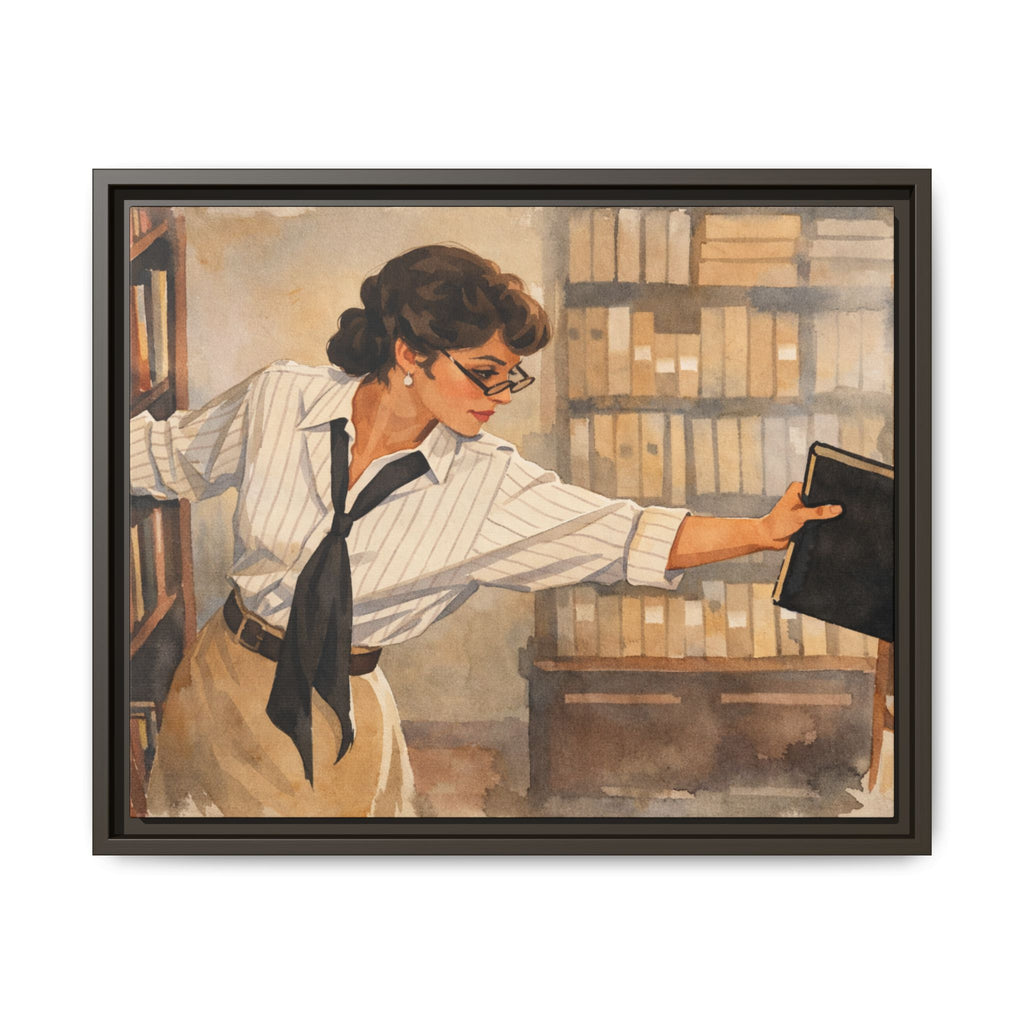 Evelyn Librarian Framed Canvas