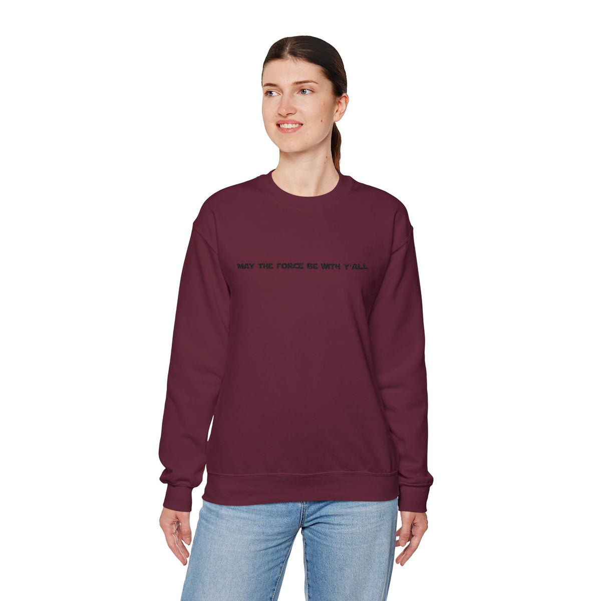 Embroidered May the Force Be With Yall Crewneck Sweatshirt