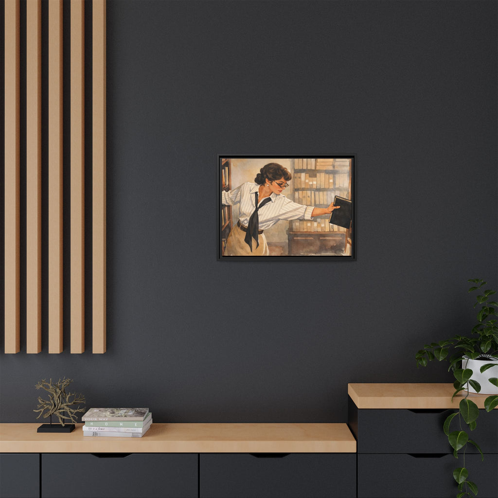 Evelyn Librarian Framed Canvas