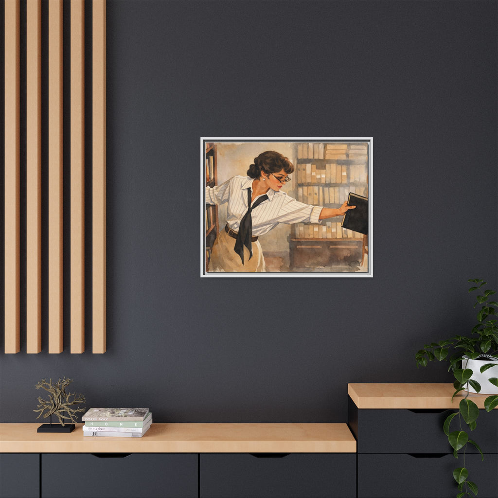 Evelyn Librarian Framed Canvas
