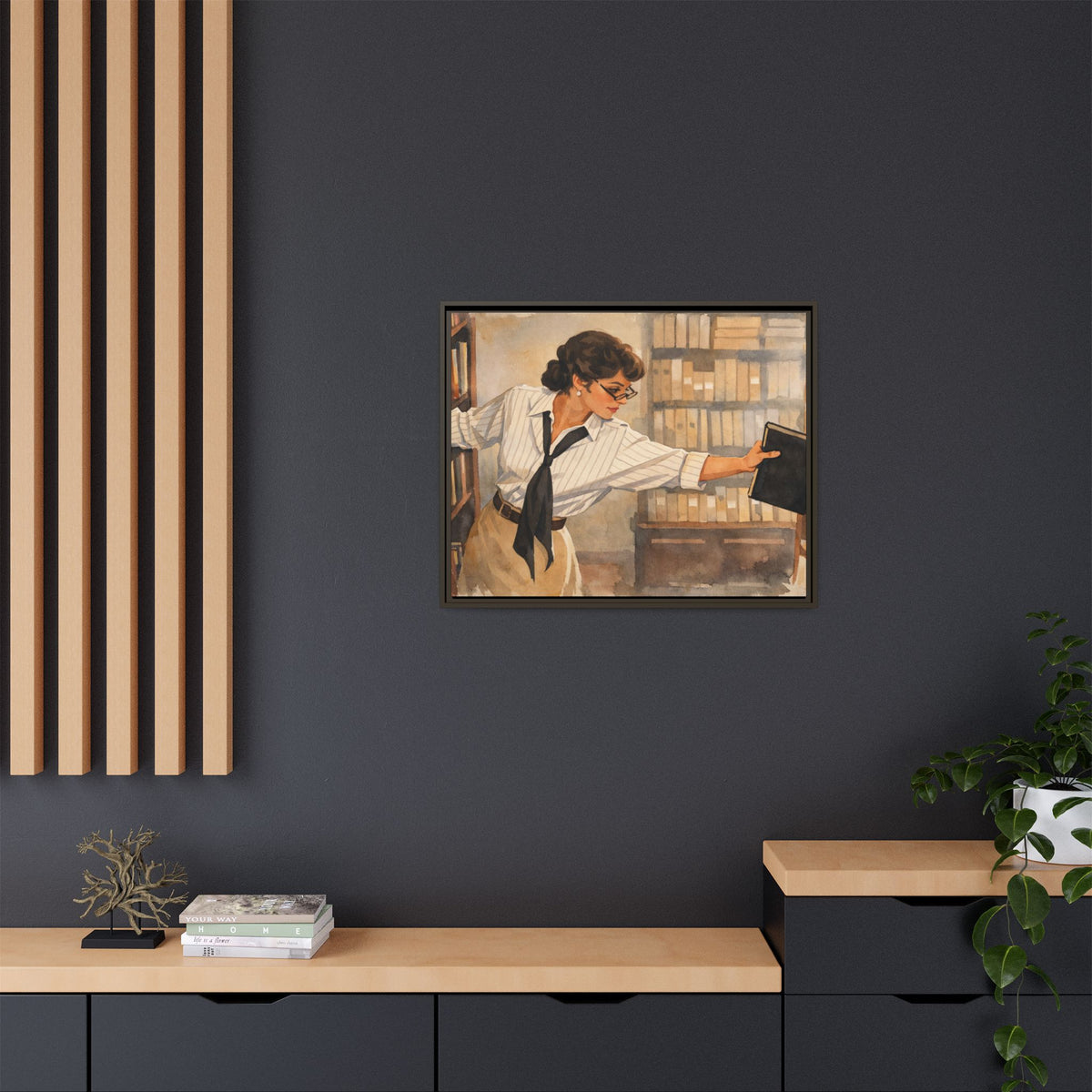 Evelyn Librarian Framed Canvas