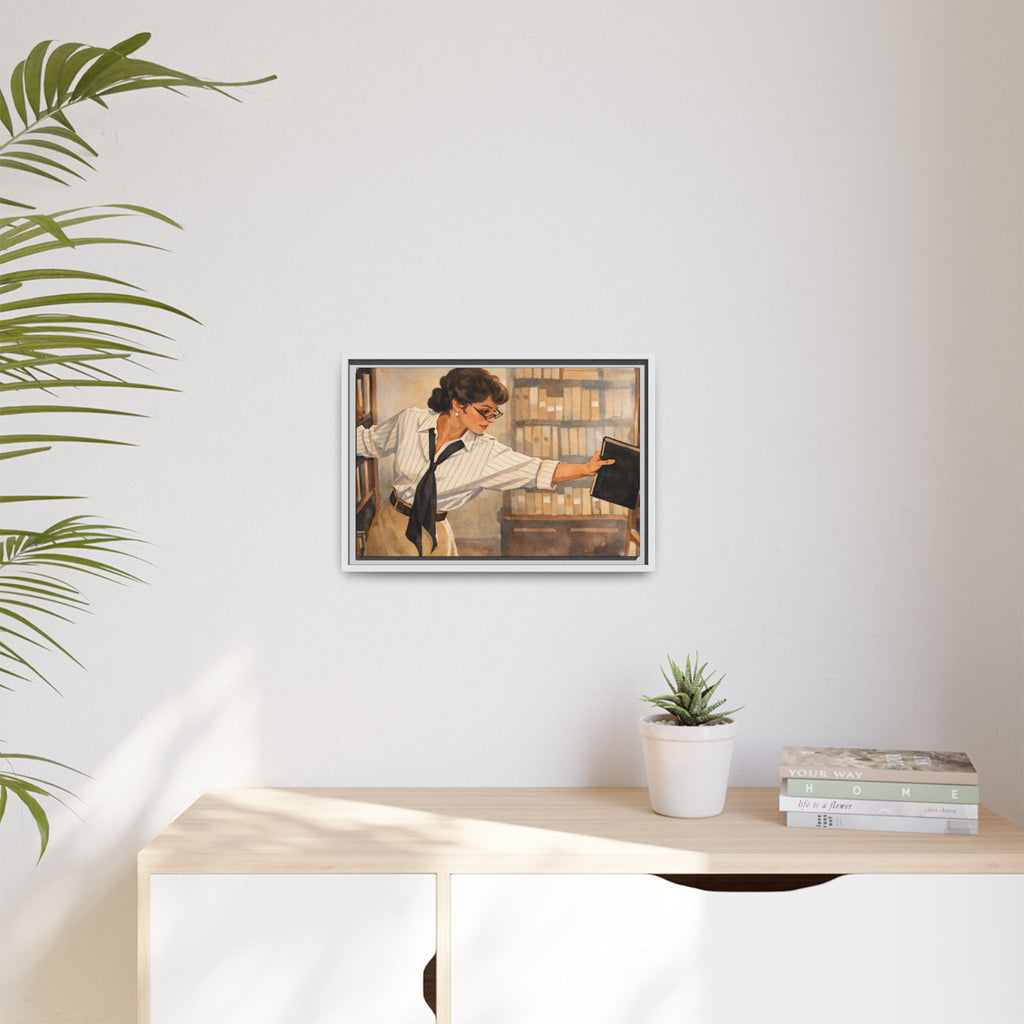 Evelyn Librarian Framed Canvas
