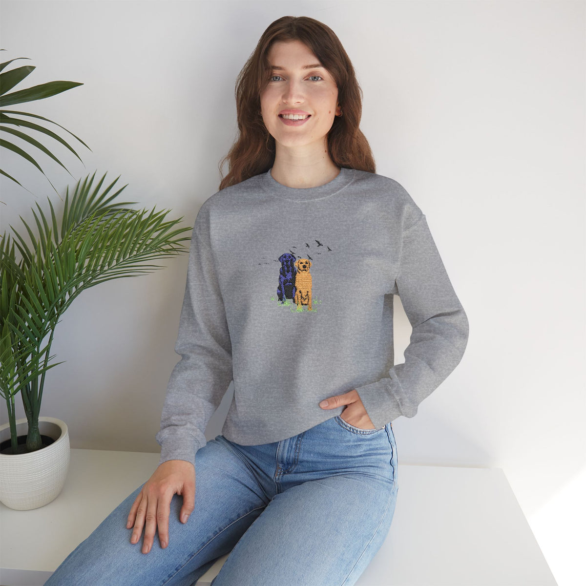 Embroidered Dog Crewneck Sweatshirt
