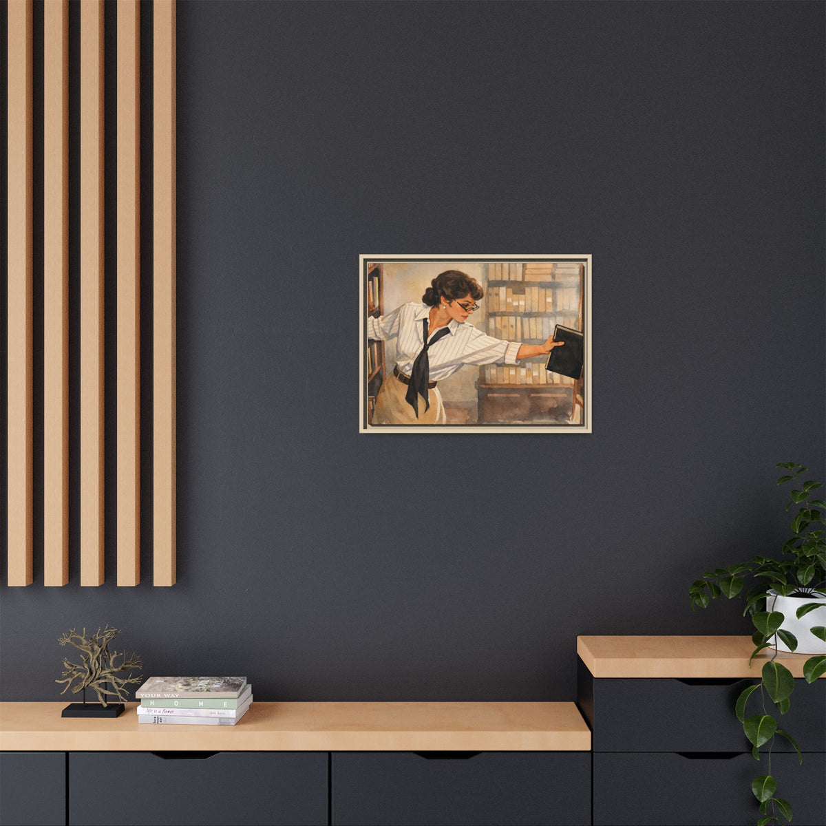 Evelyn Librarian Framed Canvas