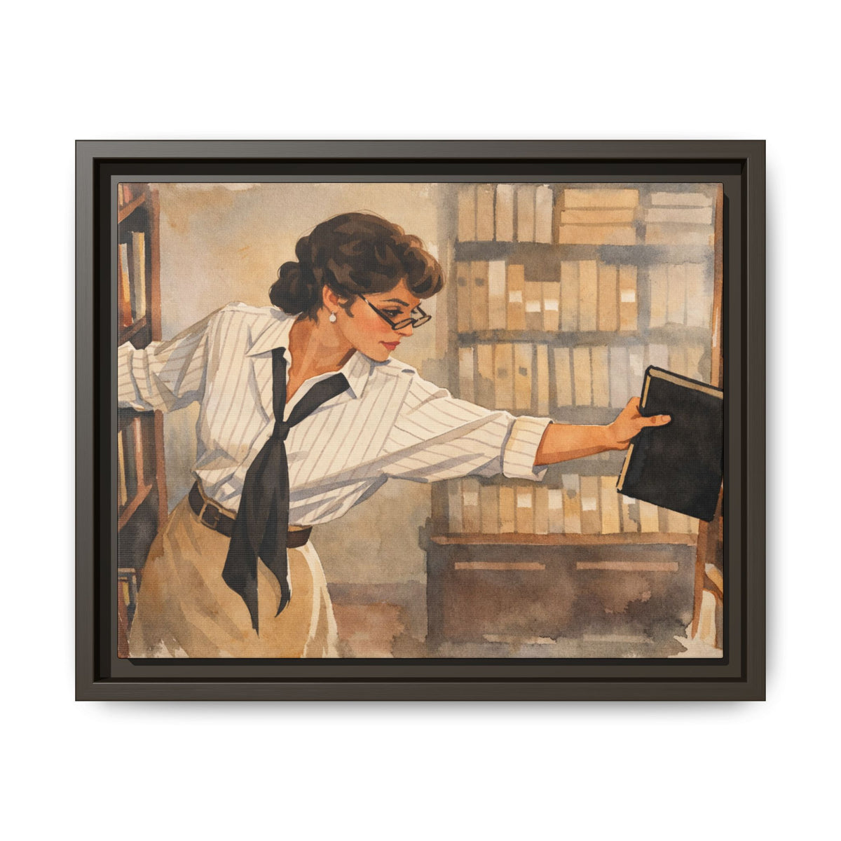 Evelyn Librarian Framed Canvas